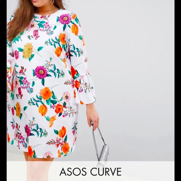 US/20 UK/24 ASOS CURVE Botanical mini shift dress - Picture 1 of 7